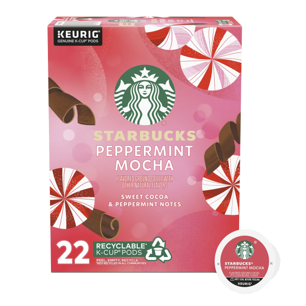 Starbucks Peppermint Mocha, Flavored K-Cup Coffee Pods, 100 Arabica, Naturally Flavored, Limited Edition, 22 ct